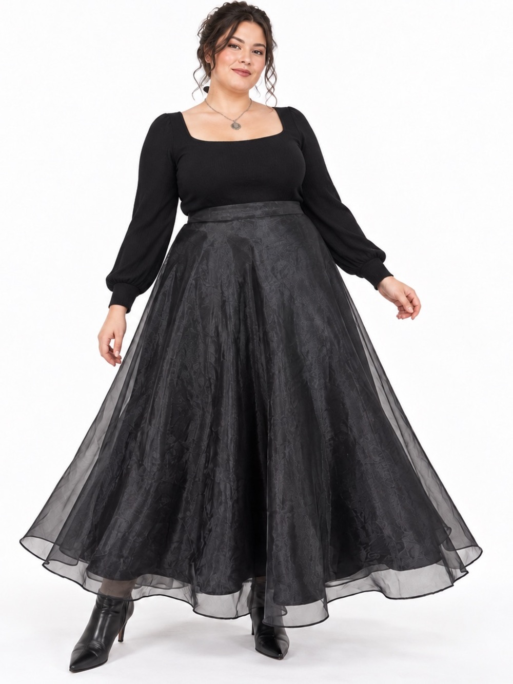 J.B.S. Ltd Vintage 90s Black Organza Maxi Skirt Plus Size 20W Lined Whimsigoth